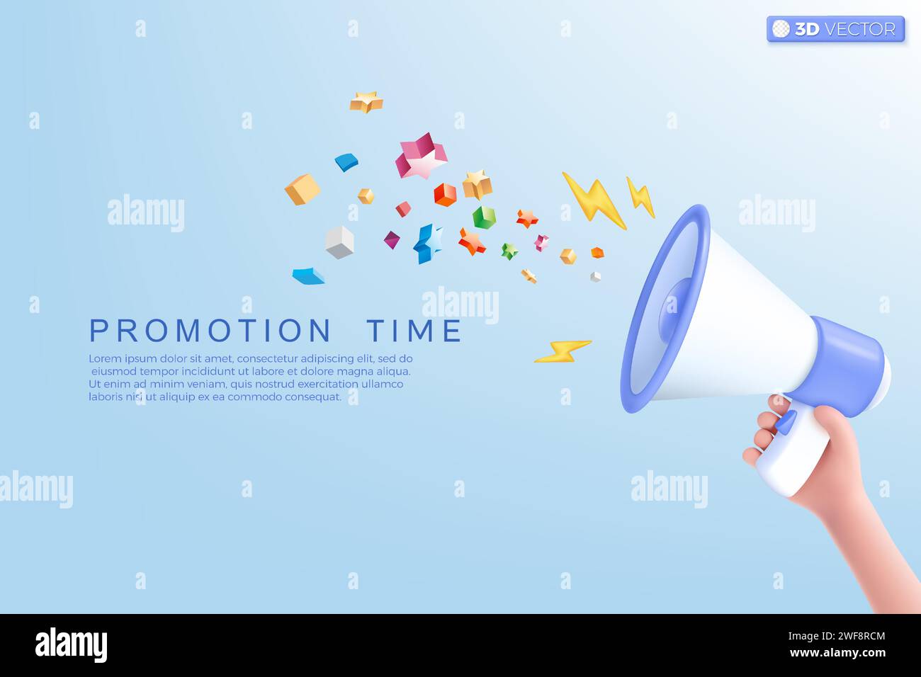 3d megaphone speaker with lightning icon symbol. loudspeaker announce ...