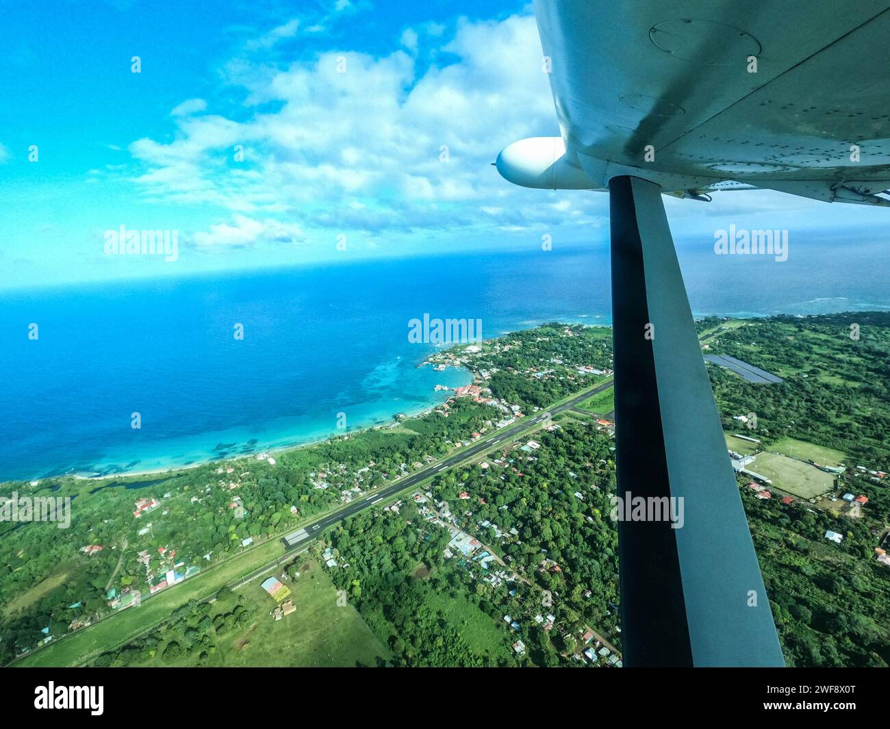 Flying with a small Cessna leaving Big Corn Island, Nicaragua Stock