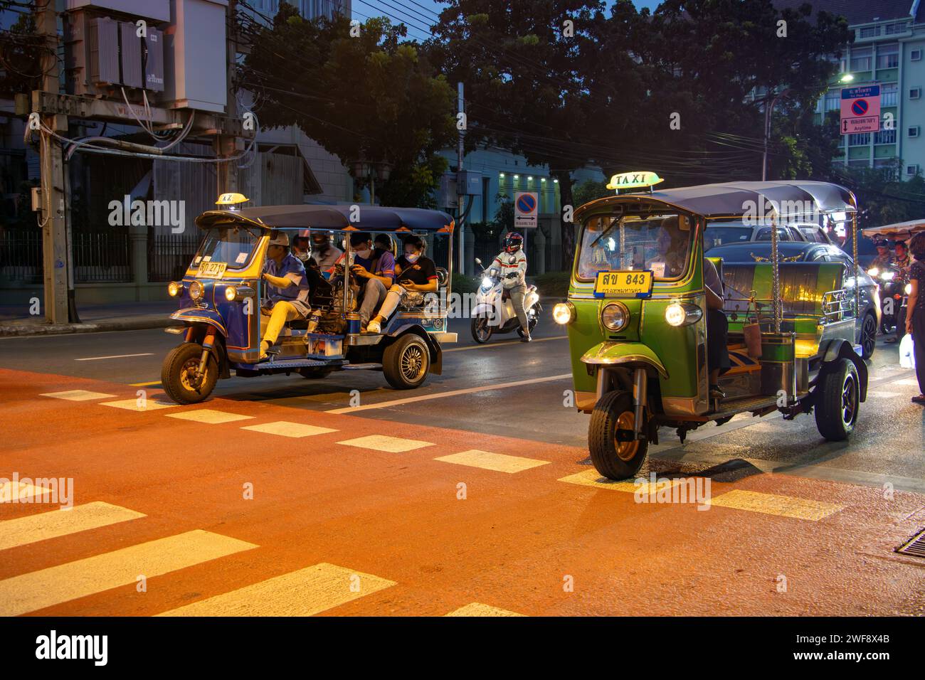BANGKOK, THAILAND, OCT 28 2023, Traditional tricycle taxi stands in