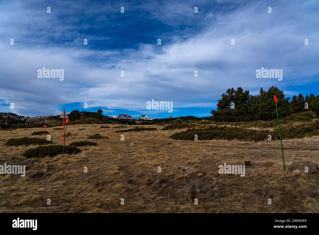 Crisis for ski industry - January season, and no snow in the Pyrenees Orientales, France Stock Photo