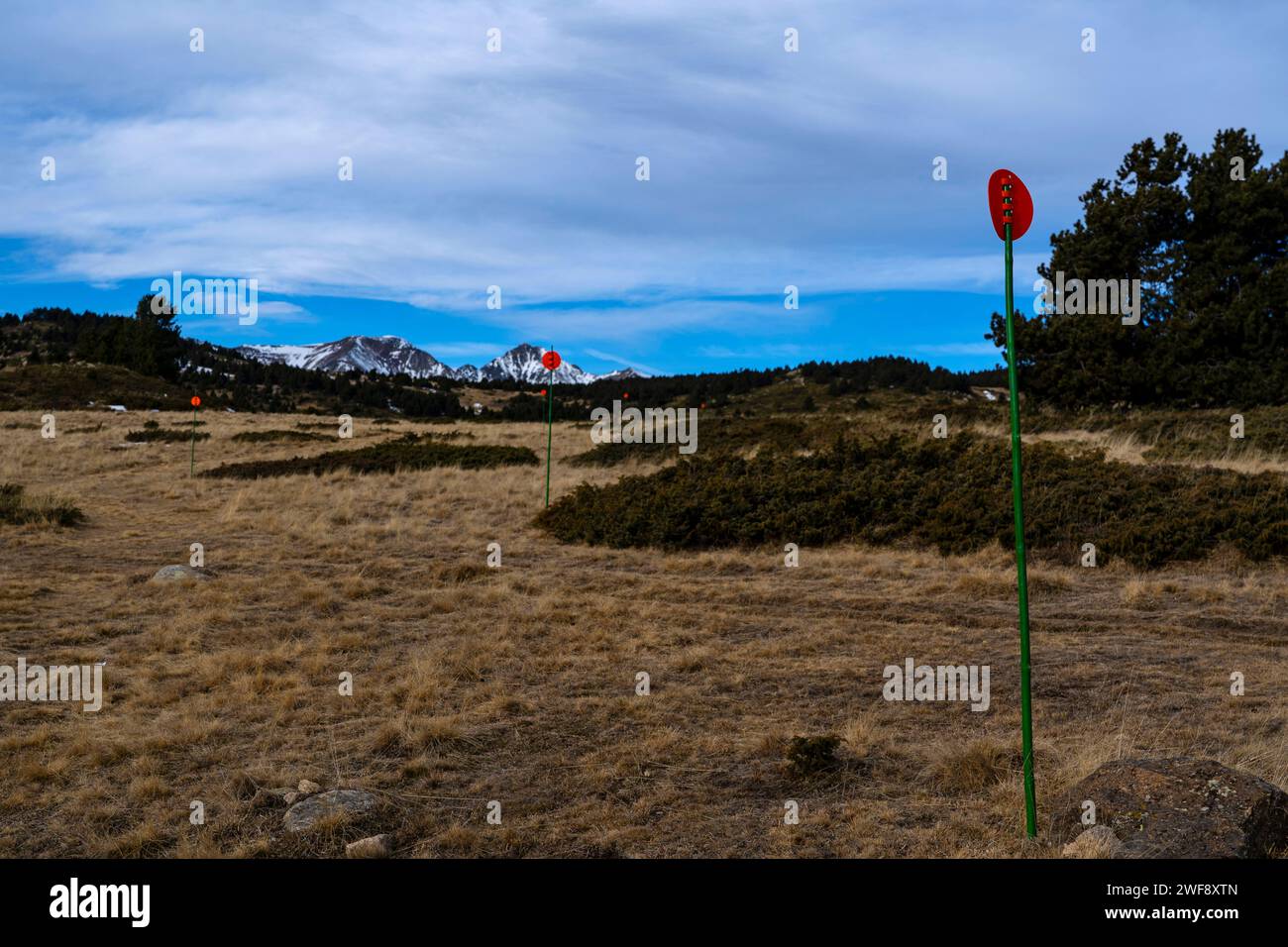 Crisis for ski industry - January season, and no snow in the Pyrenees Orientales, France Stock Photo