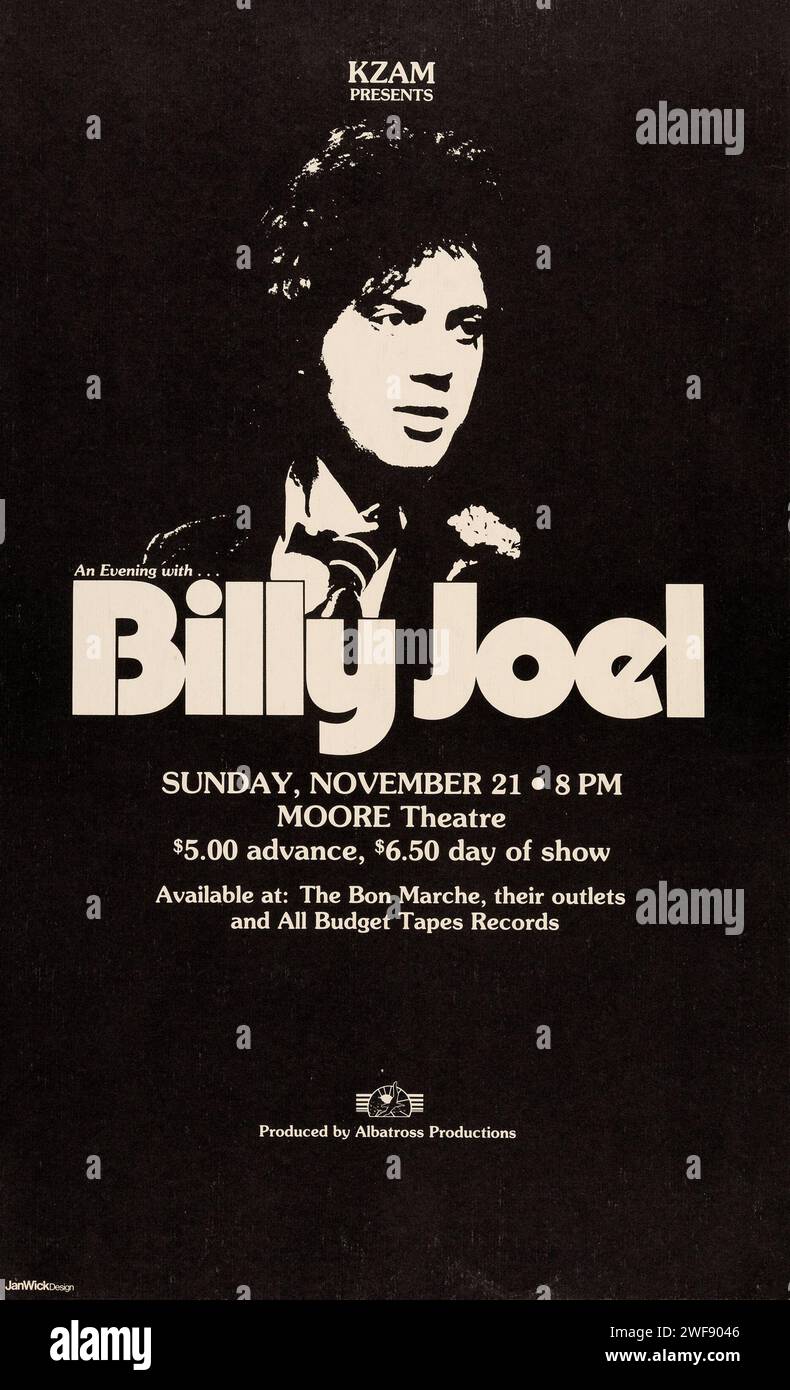Billy Joel 1976 Seattle, Moore Theatre, Washington Vintage 1970s