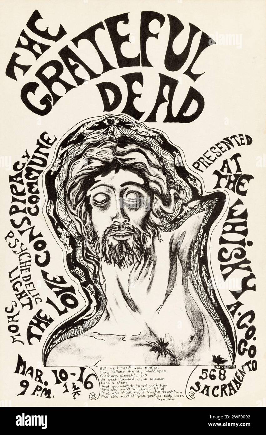 Grateful Dead 1967 San Francisco Whisky-a-Go-Go, Sacramento - Vintage Psychedelic Concert Poster Stock Photo