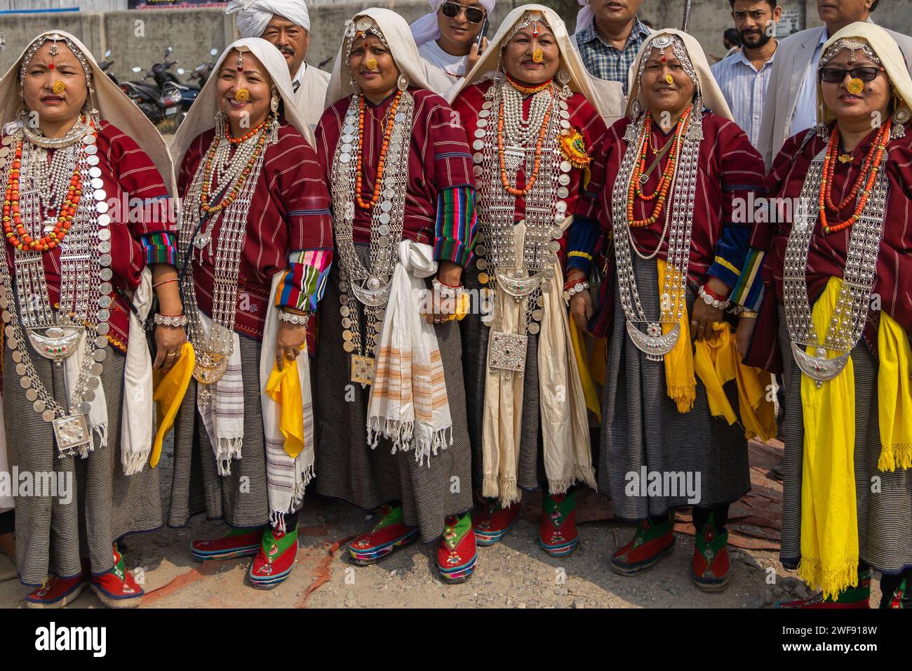 Portrait of a tribal women from the state of Uttarakhand India wearing traditional attire on 17 January 2023 Stock Photo