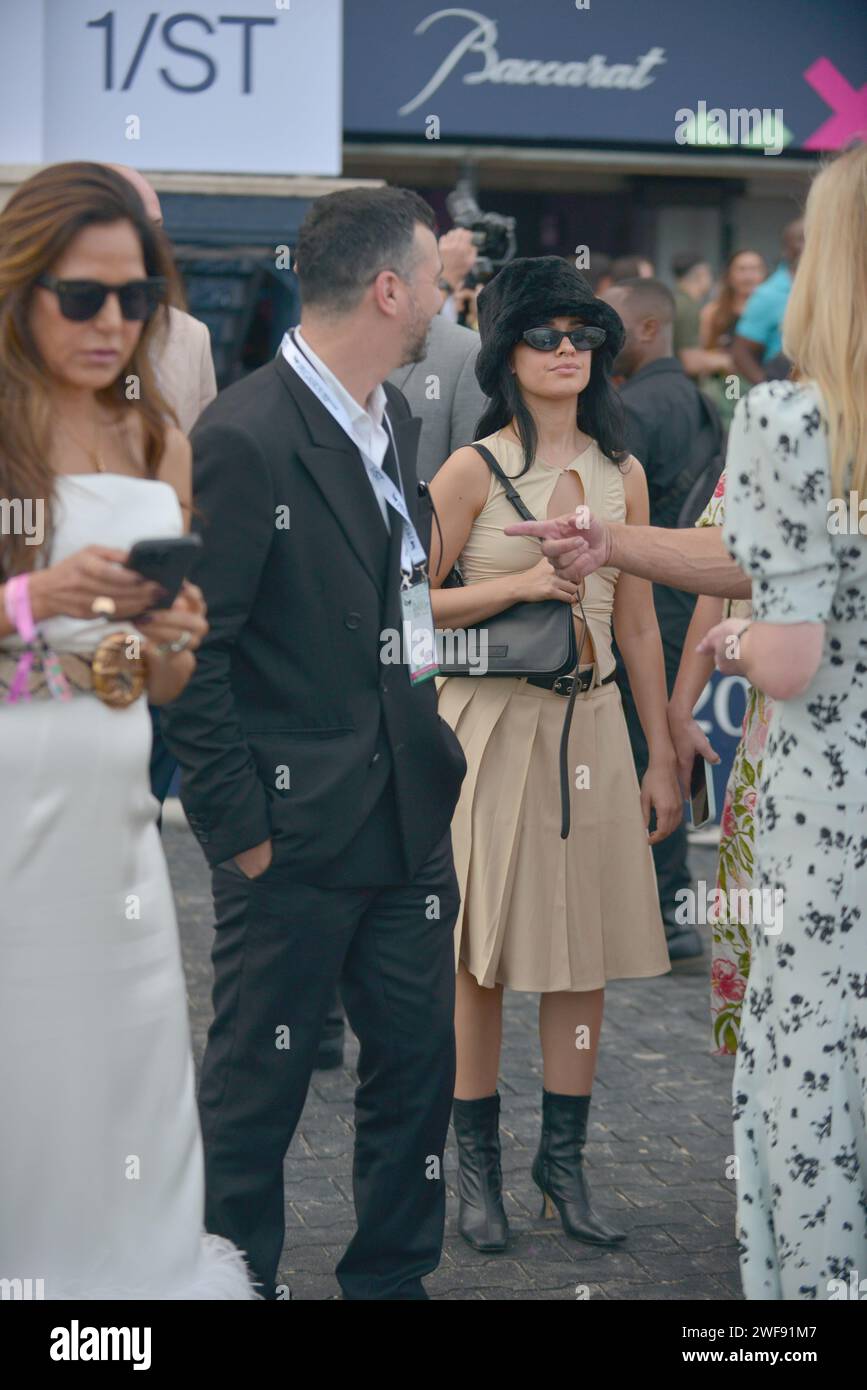 HALLANDALE, FLORIDA - JANUARY 27: Camila Cabello attends the 2024 Pegasus World Cup Presented By Baccarat at Gulfstream Park on January 27, 2024 in Hallandale, Florida.  (Photo by JL/Sipa USA) Stock Photo