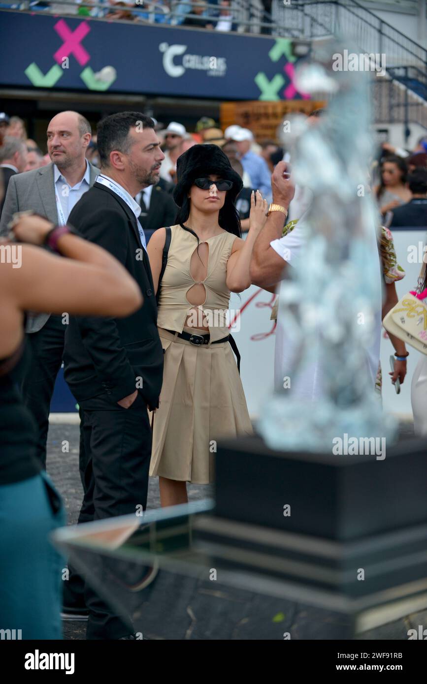 HALLANDALE, FLORIDA - JANUARY 27: Camila Cabello attends the 2024 Pegasus World Cup Presented By Baccarat at Gulfstream Park on January 27, 2024 in Hallandale, Florida.  (Photo by JL/Sipa USA) Stock Photo