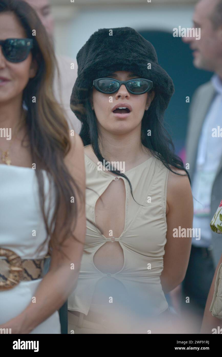 HALLANDALE, FLORIDA - JANUARY 27: Camila Cabello attends the 2024 Pegasus World Cup Presented By Baccarat at Gulfstream Park on January 27, 2024 in Hallandale, Florida.  (Photo by JL/Sipa USA) Stock Photo
