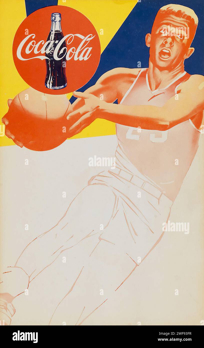 Coca-Cola Advertising Poster (1950s-1960s) Basket player Stock Photo