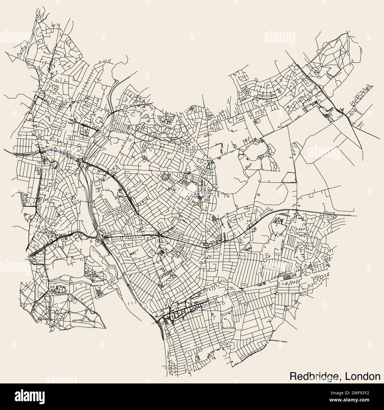 Street roads map of the BOROUGH OF REDBRIDGE, LONDON Stock Vector Image