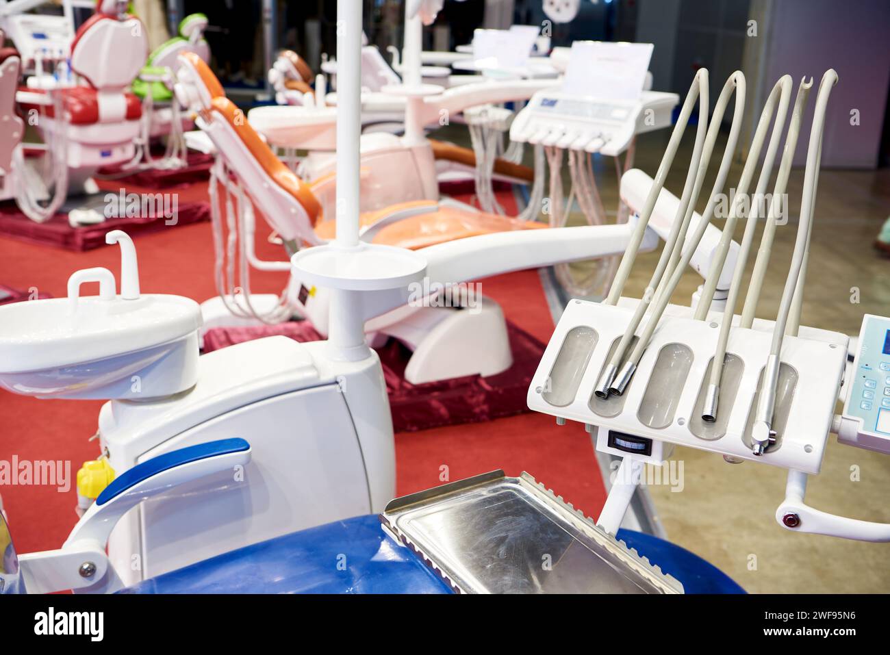 Dental chair and clinic equipment at the exhibition Stock Photo