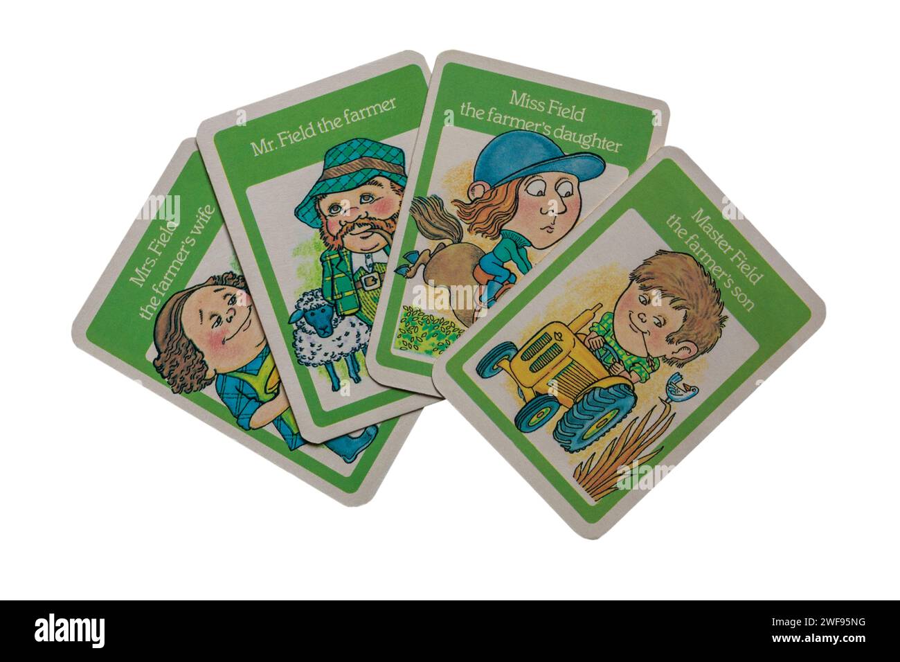 old retro Happy Families playing cards isolated on white background ...