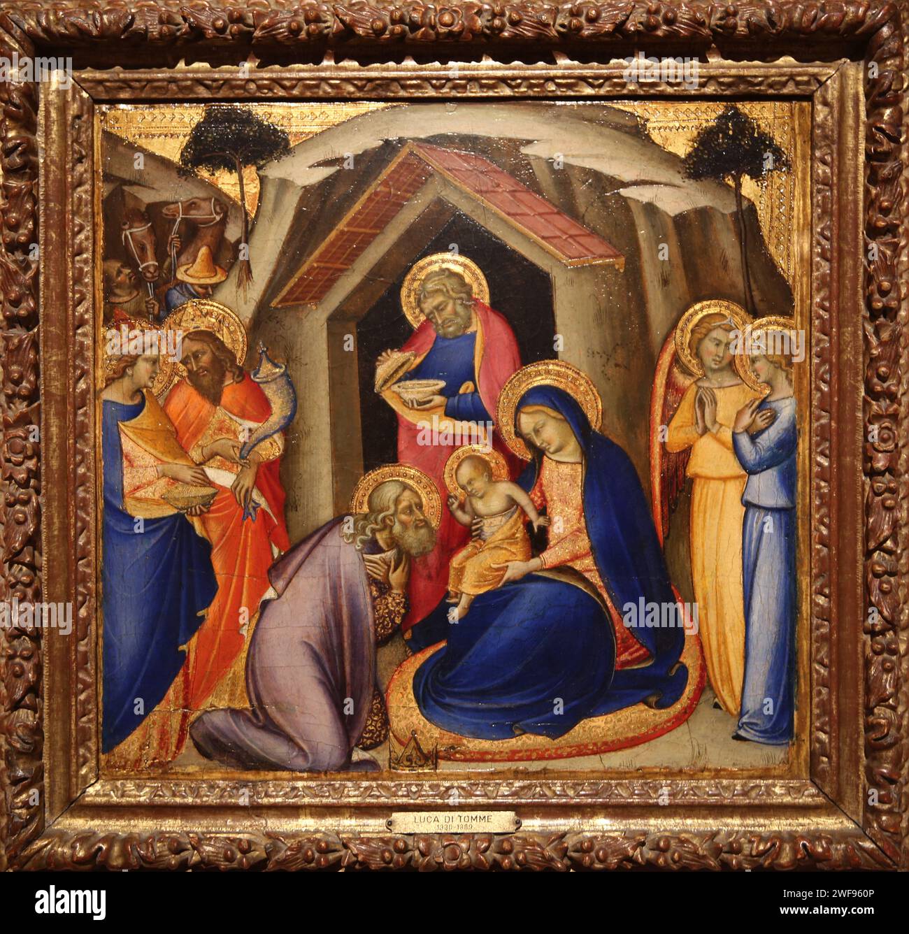 Luca di Tommè (c. 1330-1389). Italian painter. 'The Adoration of the Magi'. C. 1360-1365. Tempera and gold on panel. Thyssen. Madrid. Spain. Stock Photo