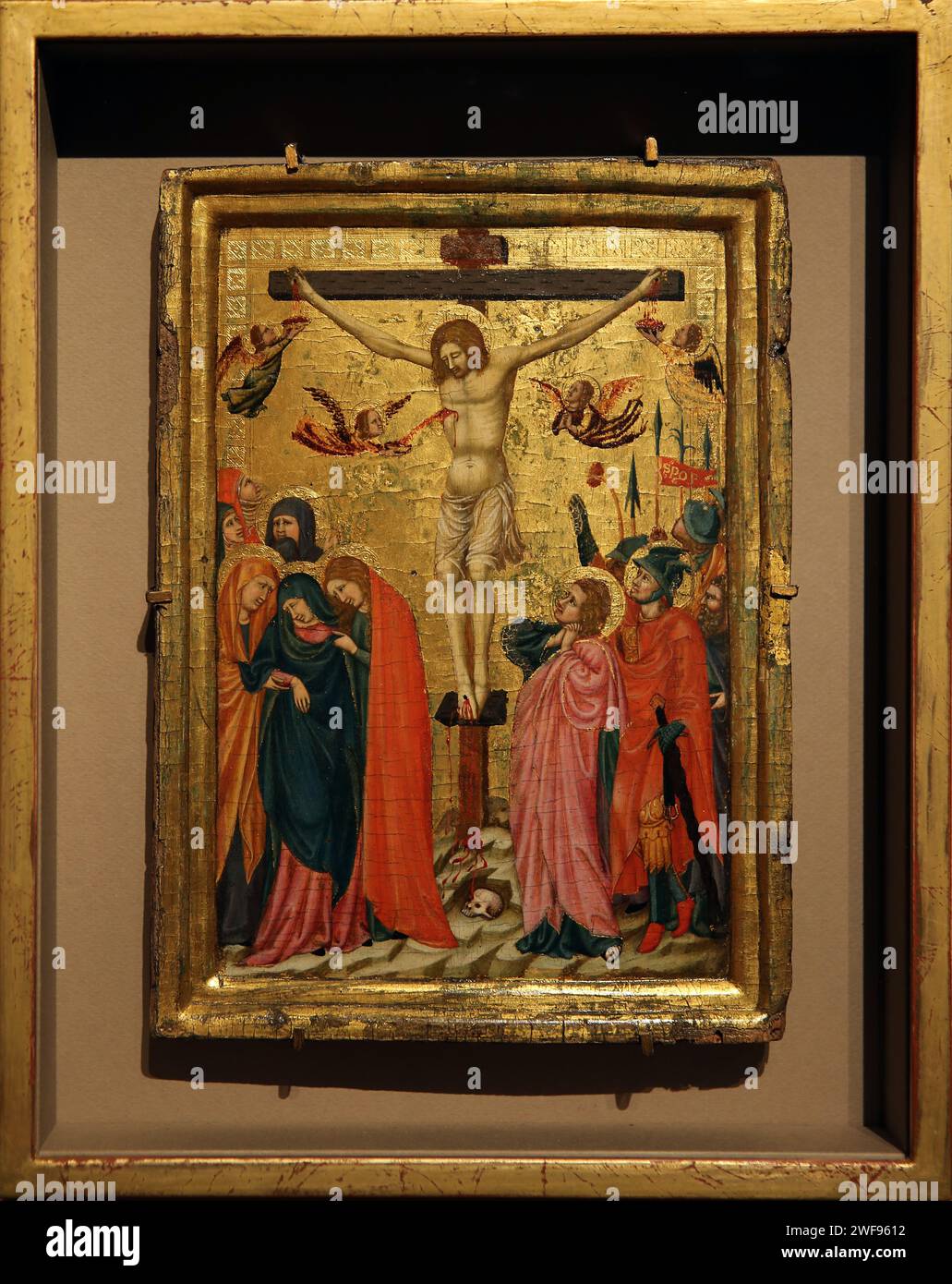 The Crucifixion. ca. 1320. Master of the Pomposa Chapterhouse. Tempera and gold on panel. Thyssen Museum. Madrid. Spain. Stock Photo