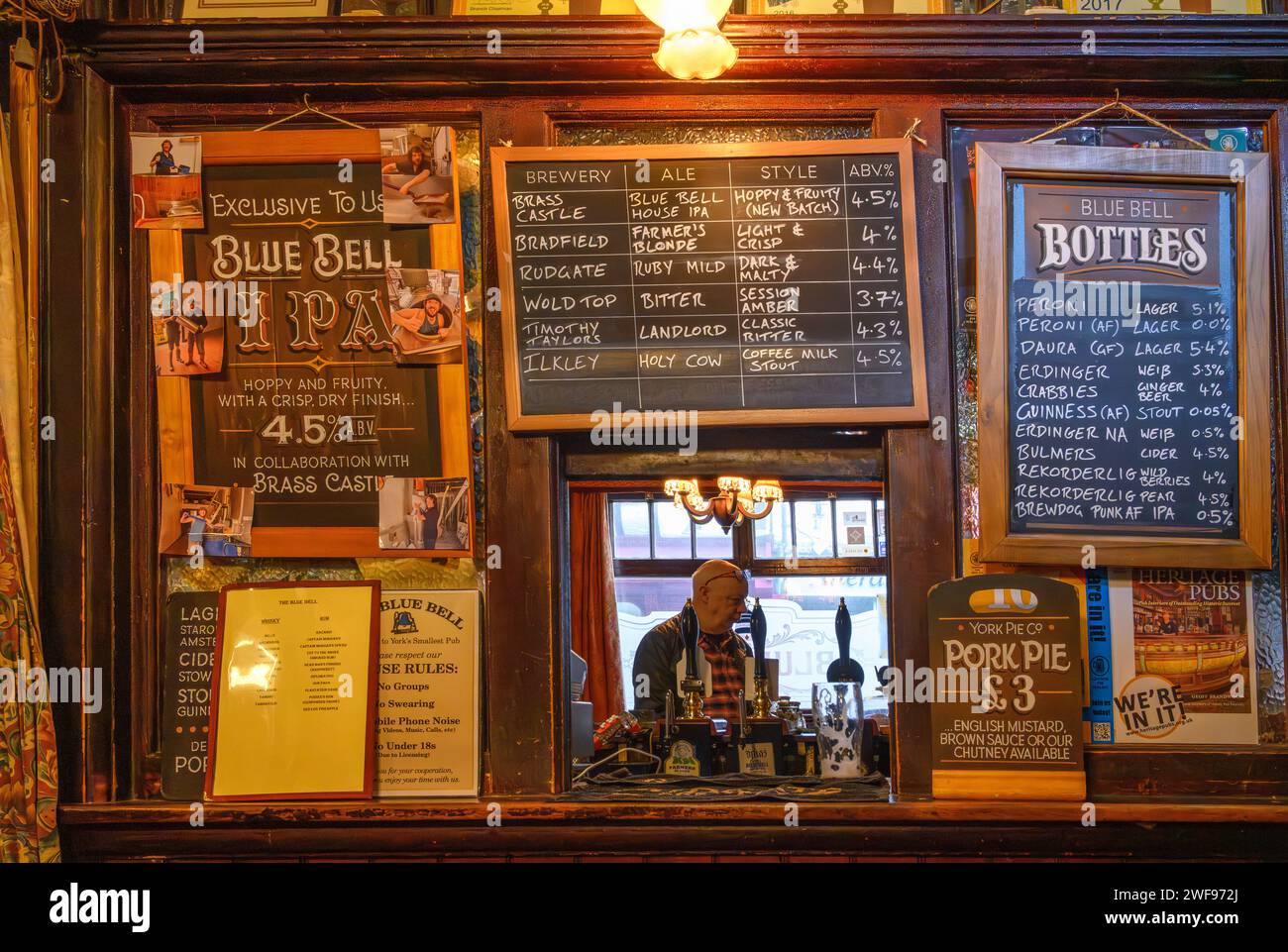 The interior of the Blue Bell Inn on Fossgate, a traditional old pub in the centre of York, England, UK Stock Photo