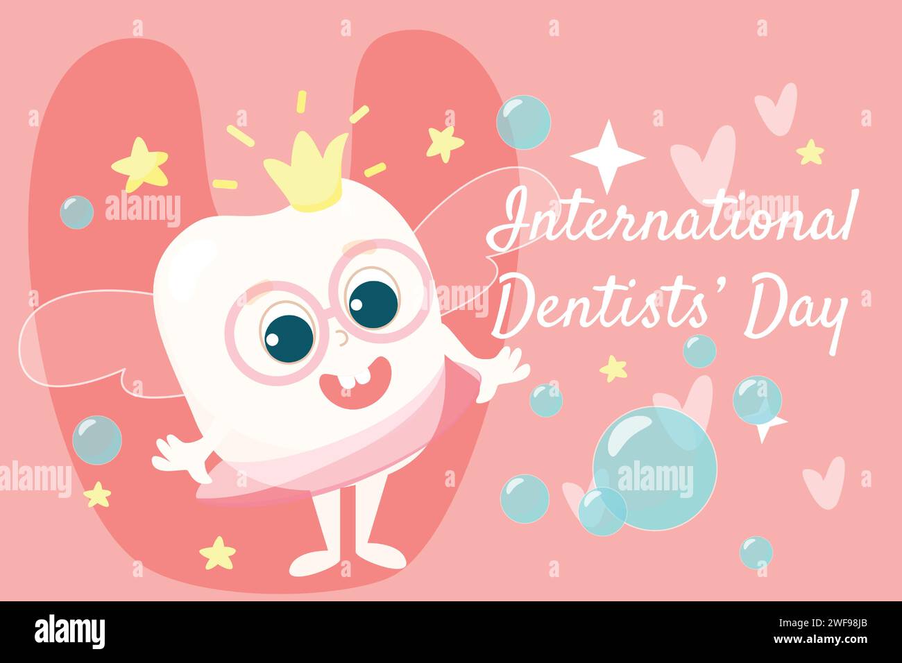 Dentist's Day greeting card. Tooth Fairy. A very cute tooth with wings. Stock Vector