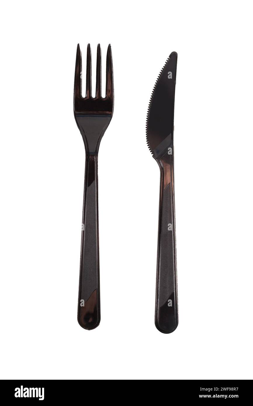 plastic fork and knife isolated on white background Stock Photo