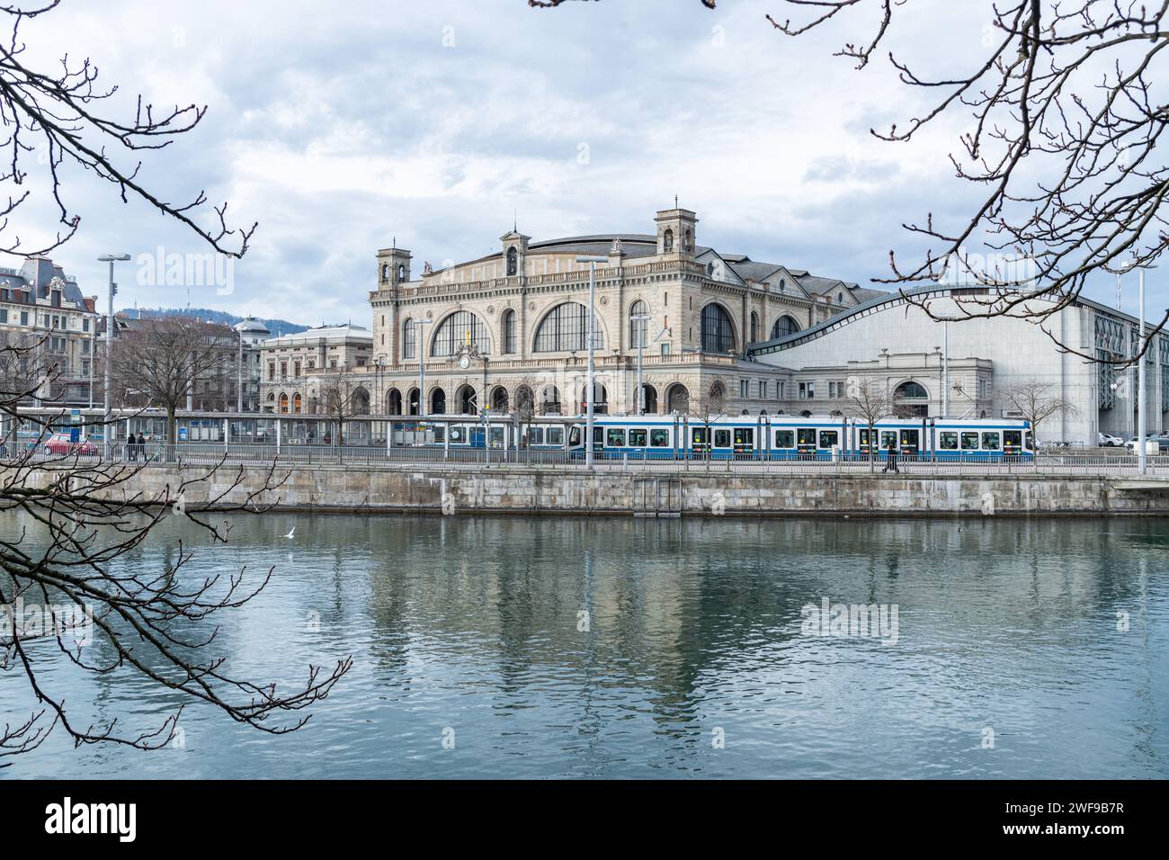 A view of the outside exterior of the Zurich Hauptbahnhof train station in Zurich, Switzerland Stock Photo