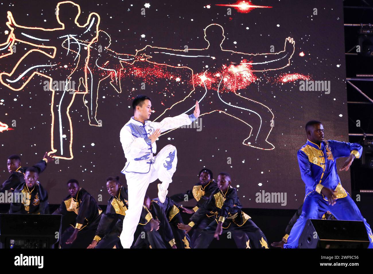 Kampala, Uganda. 28th Jan, 2024. Artists from China and Uganda perform