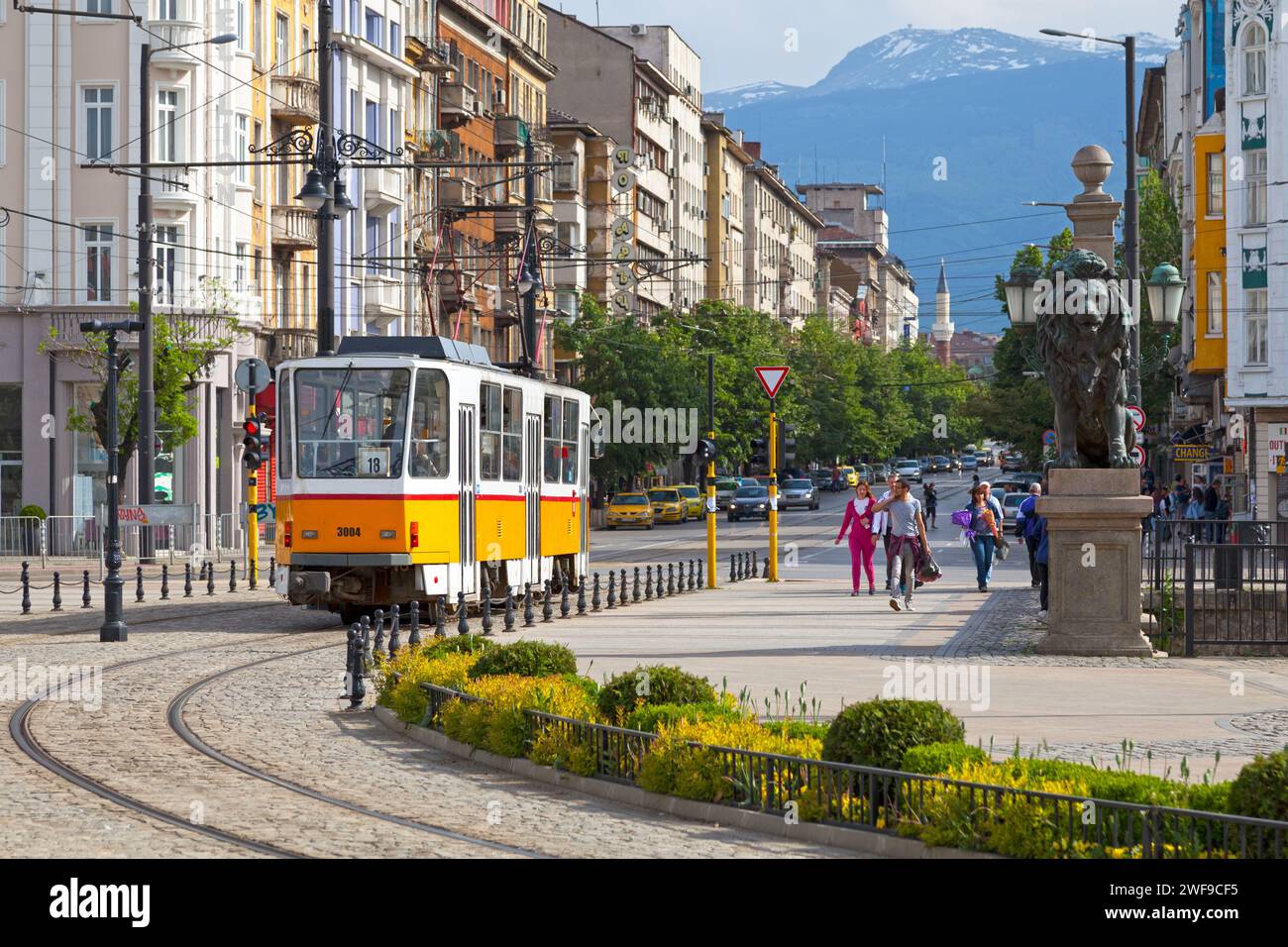 Sofia, Bulgaria - May 18 2019: The Sofia tram network is a main public transportation facility in the Bulgarian capital city. Stock Photo