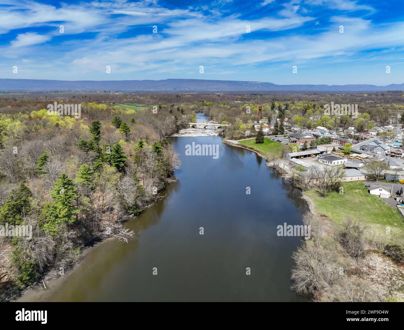 Spring afternoon aerial photo of the area surrounding the hamlet of Wallkill, Town of Shawangunk, NY, USA04-14-2023. Stock Photo