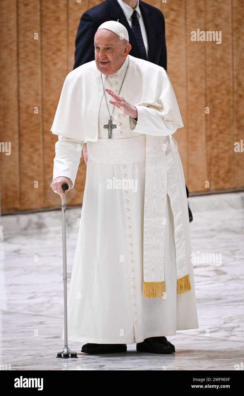 Rom, Vatikan 24.01.2024 Papst Franziskus I. bei der Generalaudienz in ...