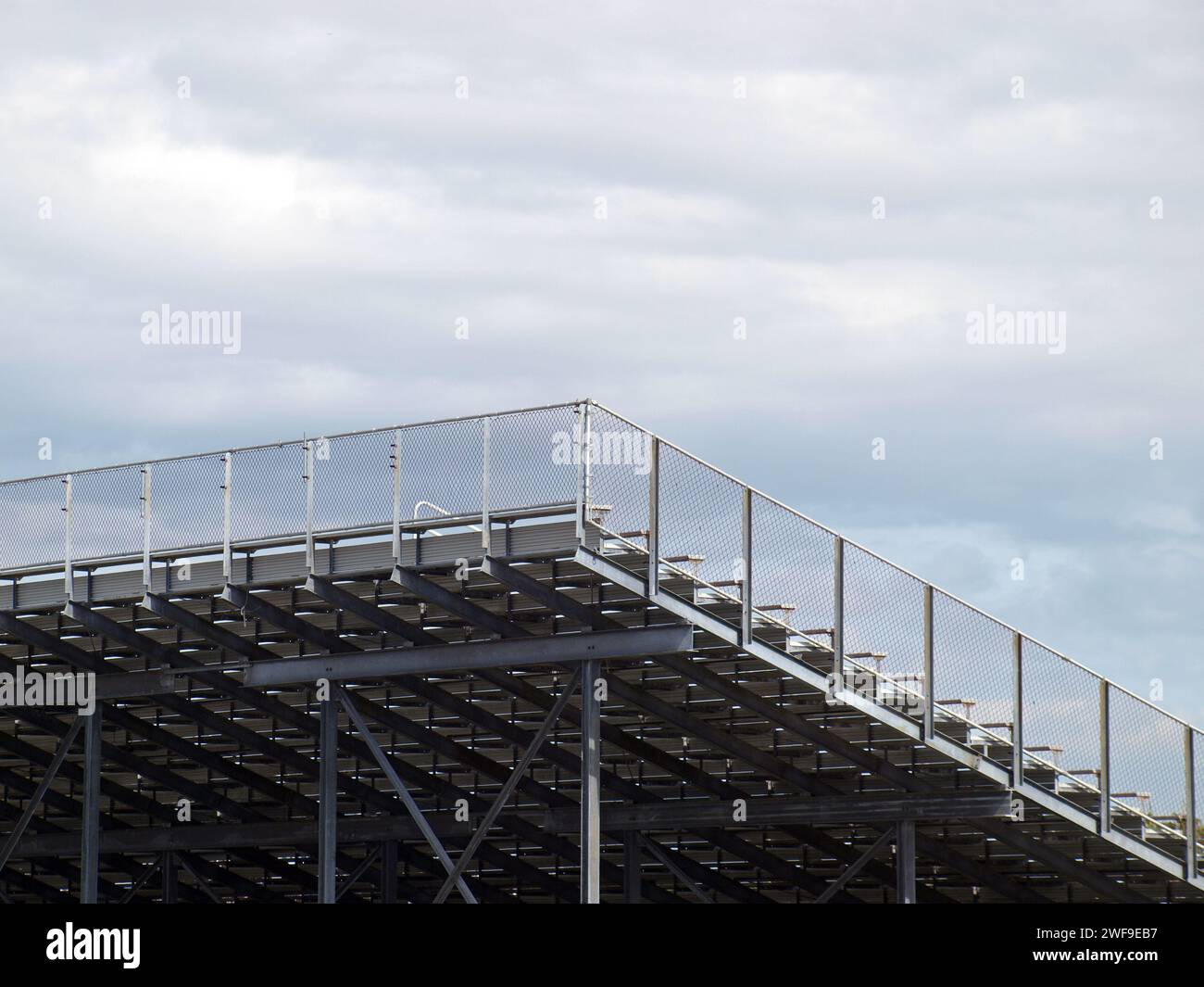 Metal stadium stands in a cloudy day of winter. Stock Photo