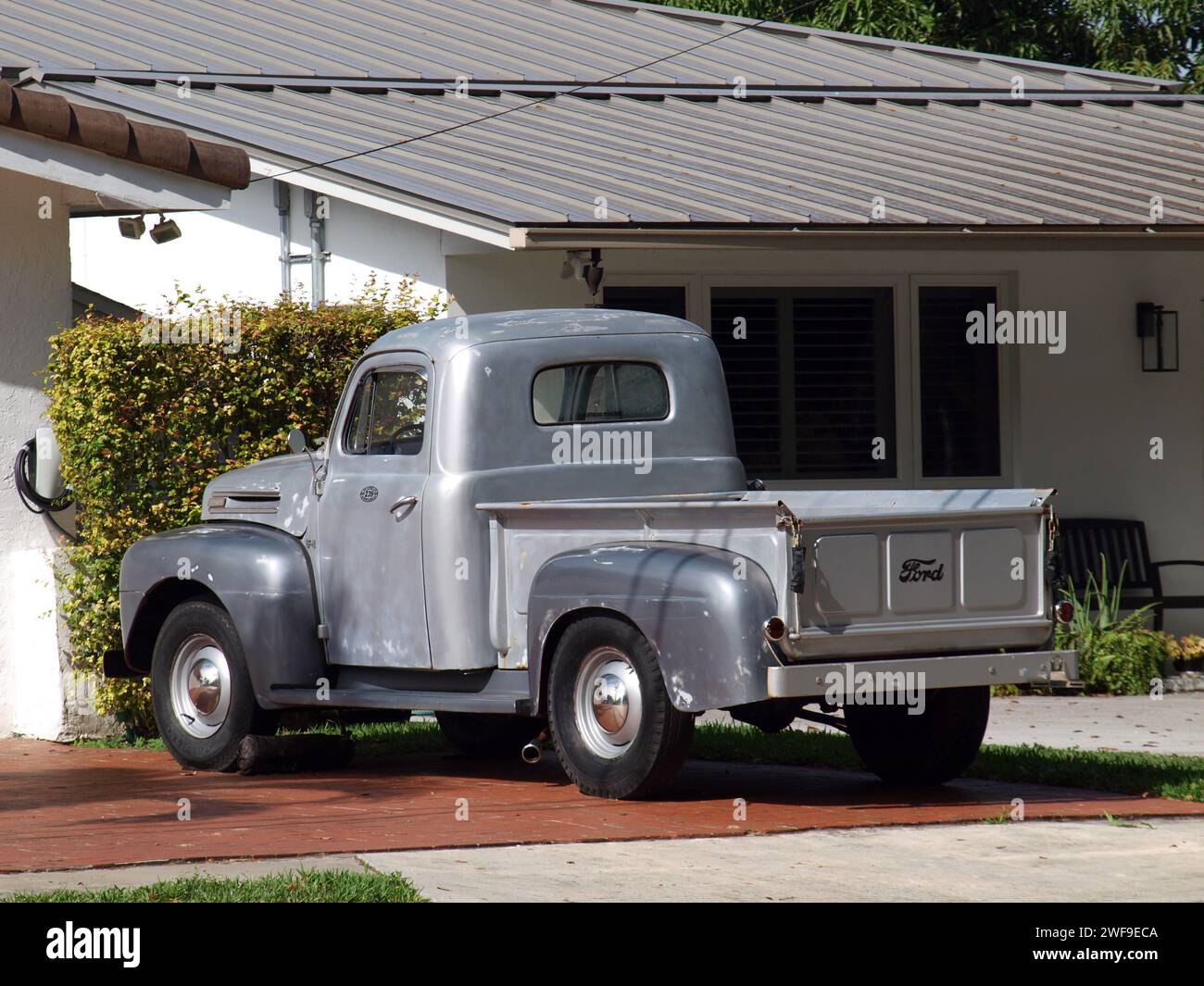 Miami, Florida, United States - January 20, 2024: Ford pickup truck from the 1940s in a home. Antique vehicle. Stock Photo