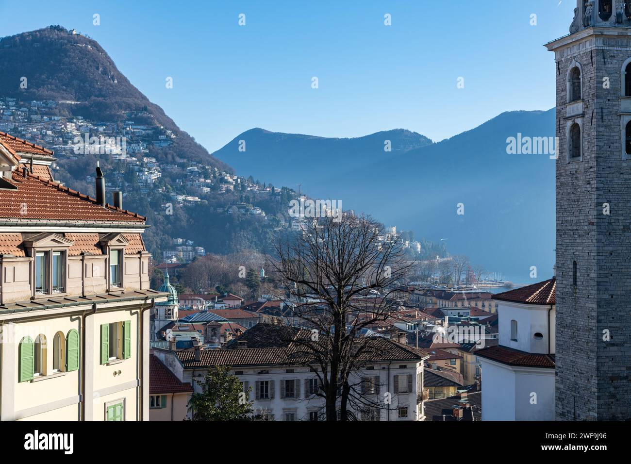 A view of the Swiss city of Lugano in the Alps in Switzerland Stock Photo