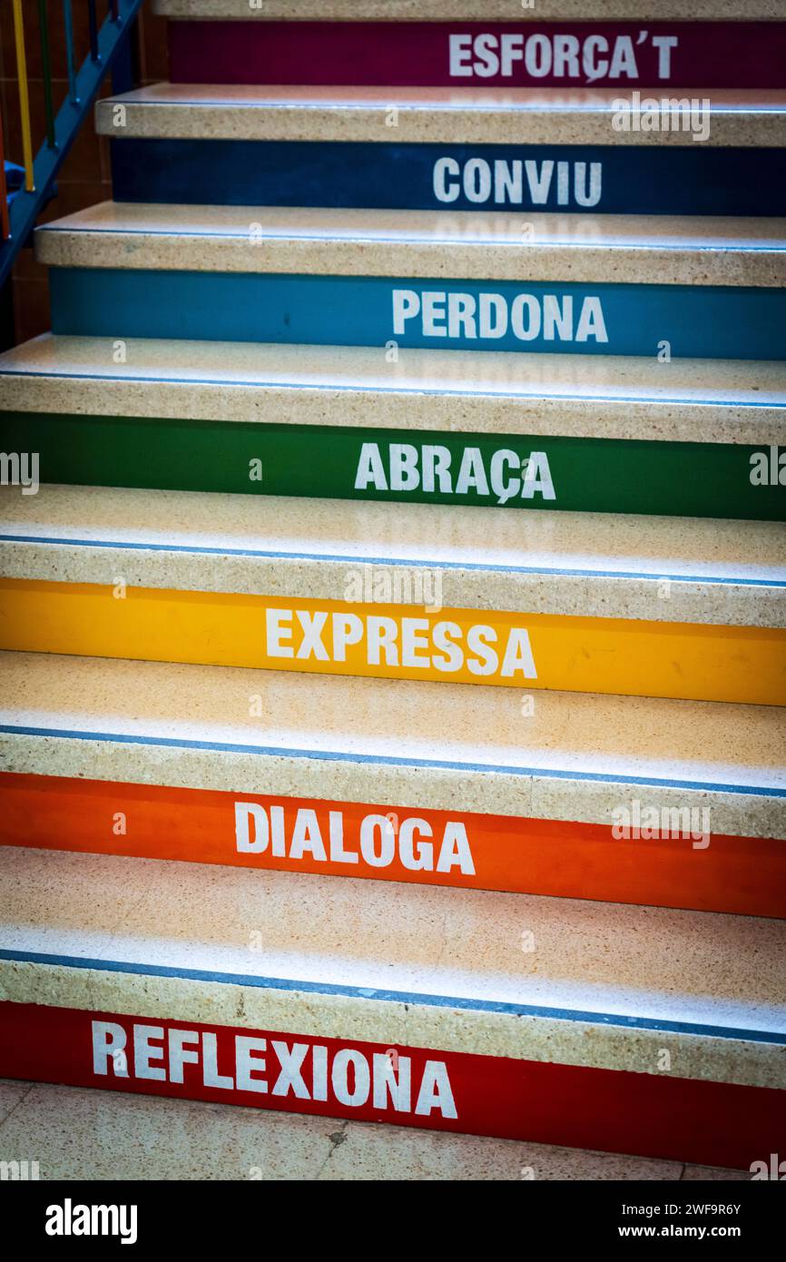 staircase with positive proposals, mallorca, spain Stock Photo