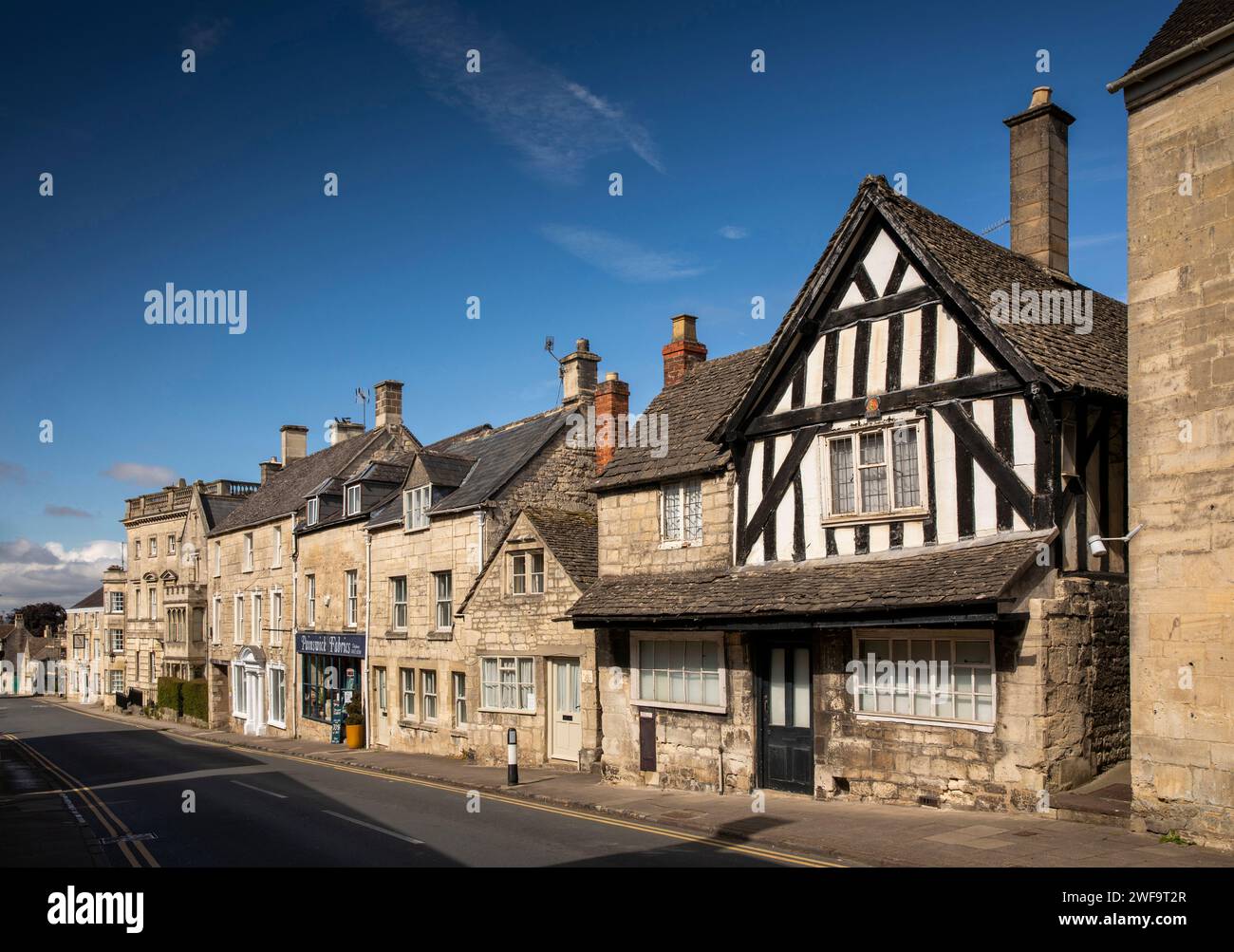 UK, England, Gloucestershire, Painswick, New Street, with timber-framed former post office Stock Photo