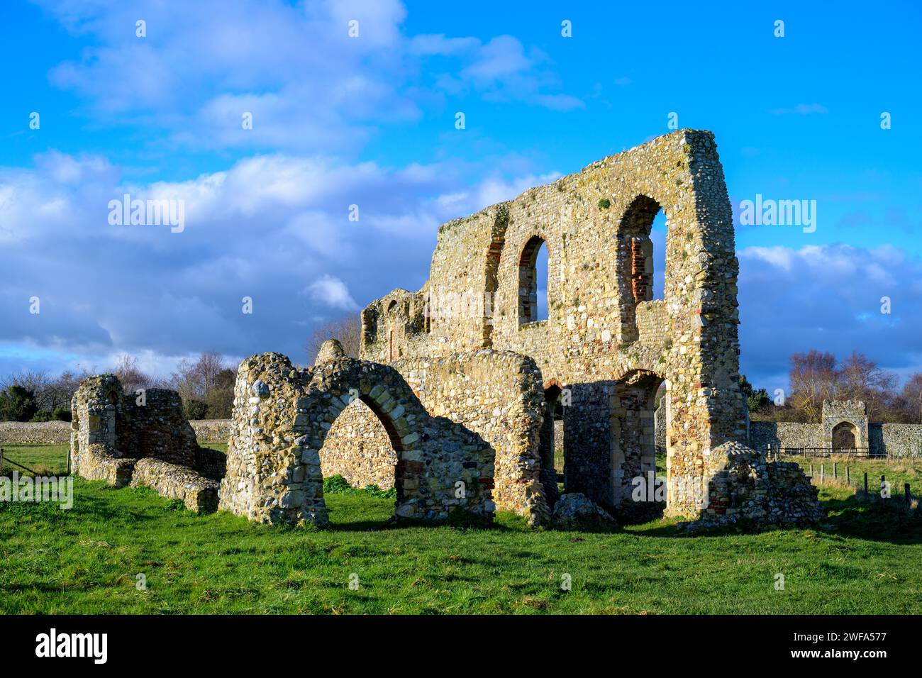 The majestic, ancient stone Greyfriars monastery in Dunwich, Suffolk ...