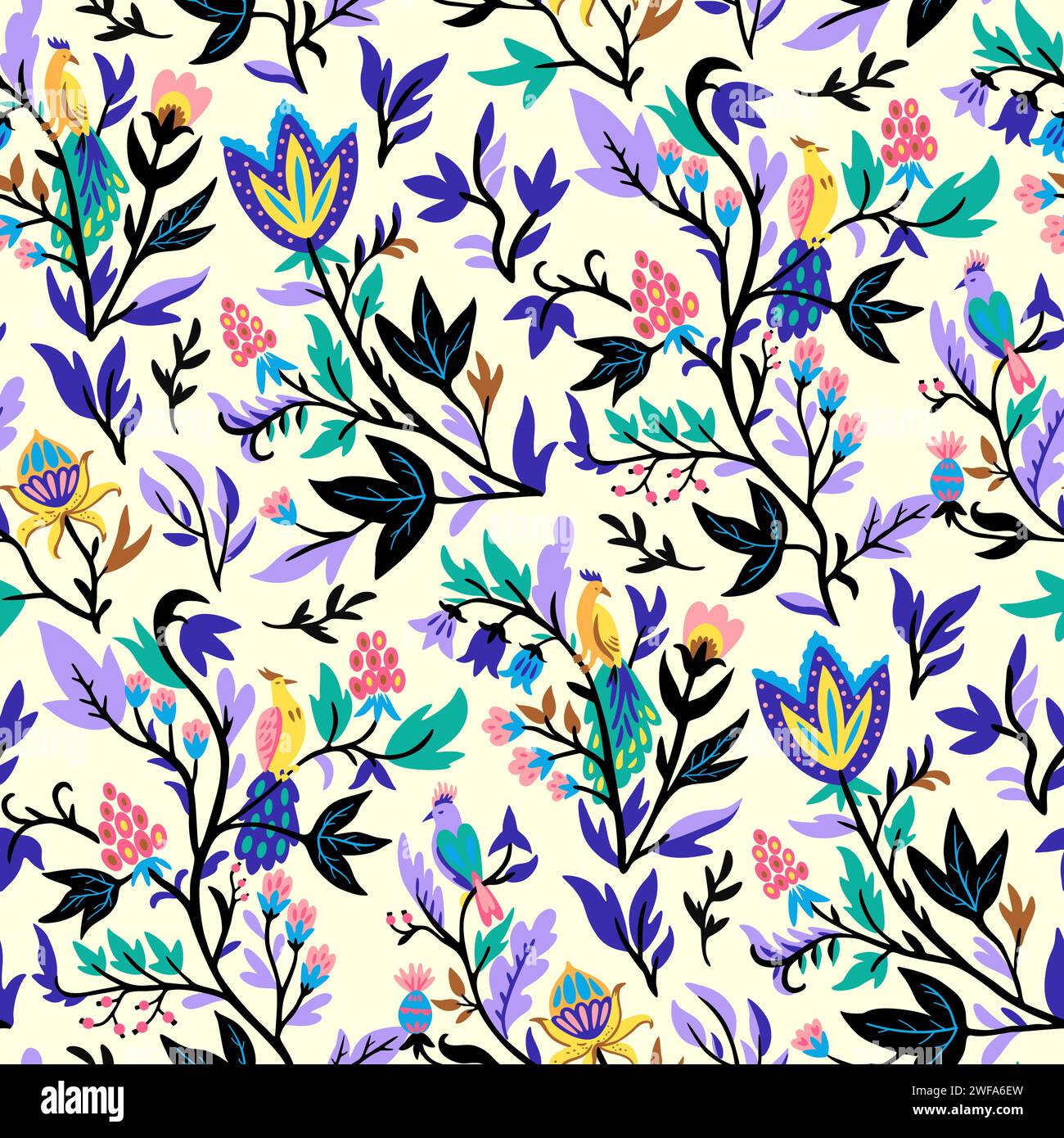 Ornamental floral pattern with stylized ornate floral elements and ...