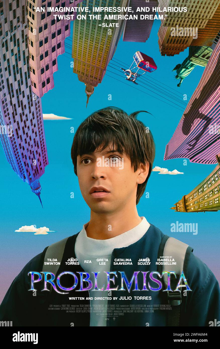 Problemista (2023) directed by Julio Torres and starring Julio Torres, Tilda Swinton and RZA. Alejandro is an aspiring toy designer from El Salvador struggles to bring his unusual ideas to life in NYC. As time runs out on his work visa, a job assisting an erratic art-world outcast becomes his only hope to stay in the country. US one sheet poster ***EDITORIAL USE ONLY***. Credit: BFA / A24 Stock Photo