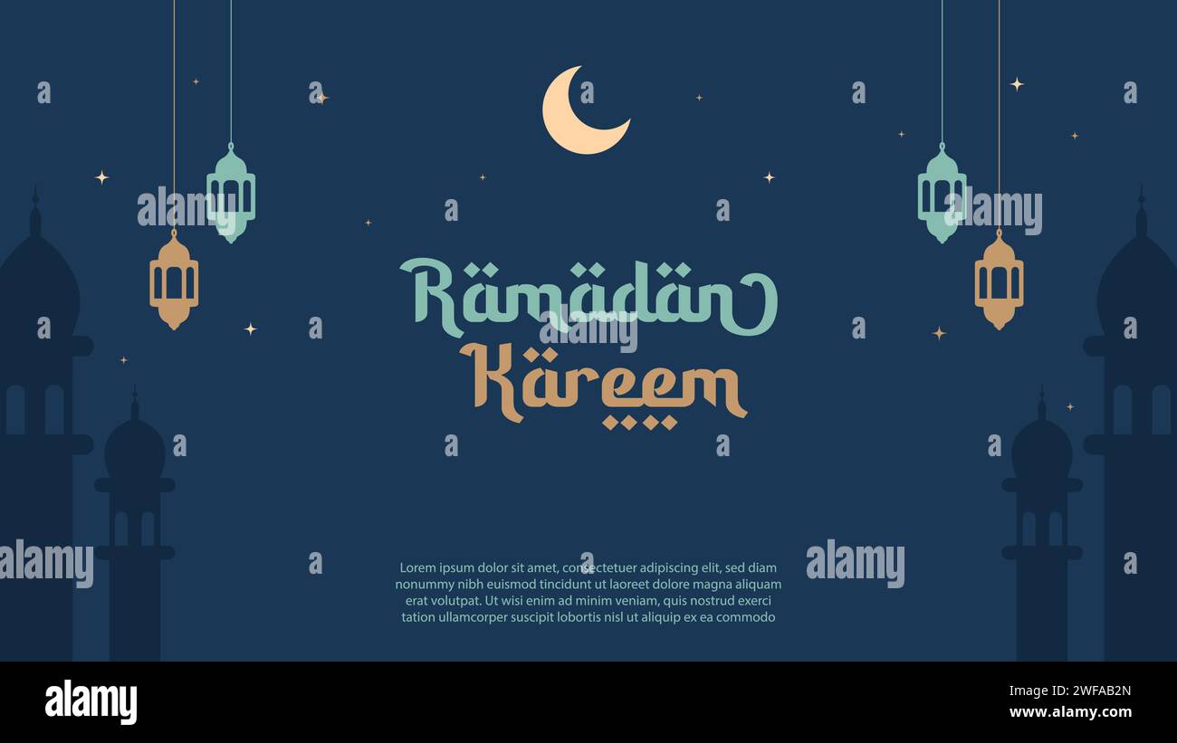 Ramadan Kareem banner template vector design with lantern flat design style Stock Vector