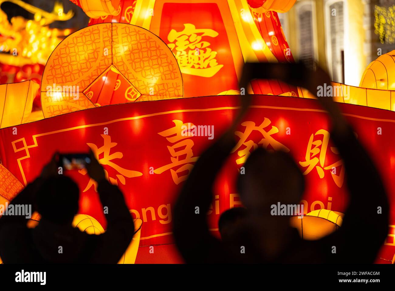 Beijing China 29th Jan 2024 People Take Pictures Of Light   Beijing China 29th Jan 2024 People Take Pictures Of Light Decorations Ahead Of The Chinese Lunar New Year In South Chinas Macao Jan 29 2024 Credit Cheong Kam Kaxinhuaalamy Live News 2WFACGM 