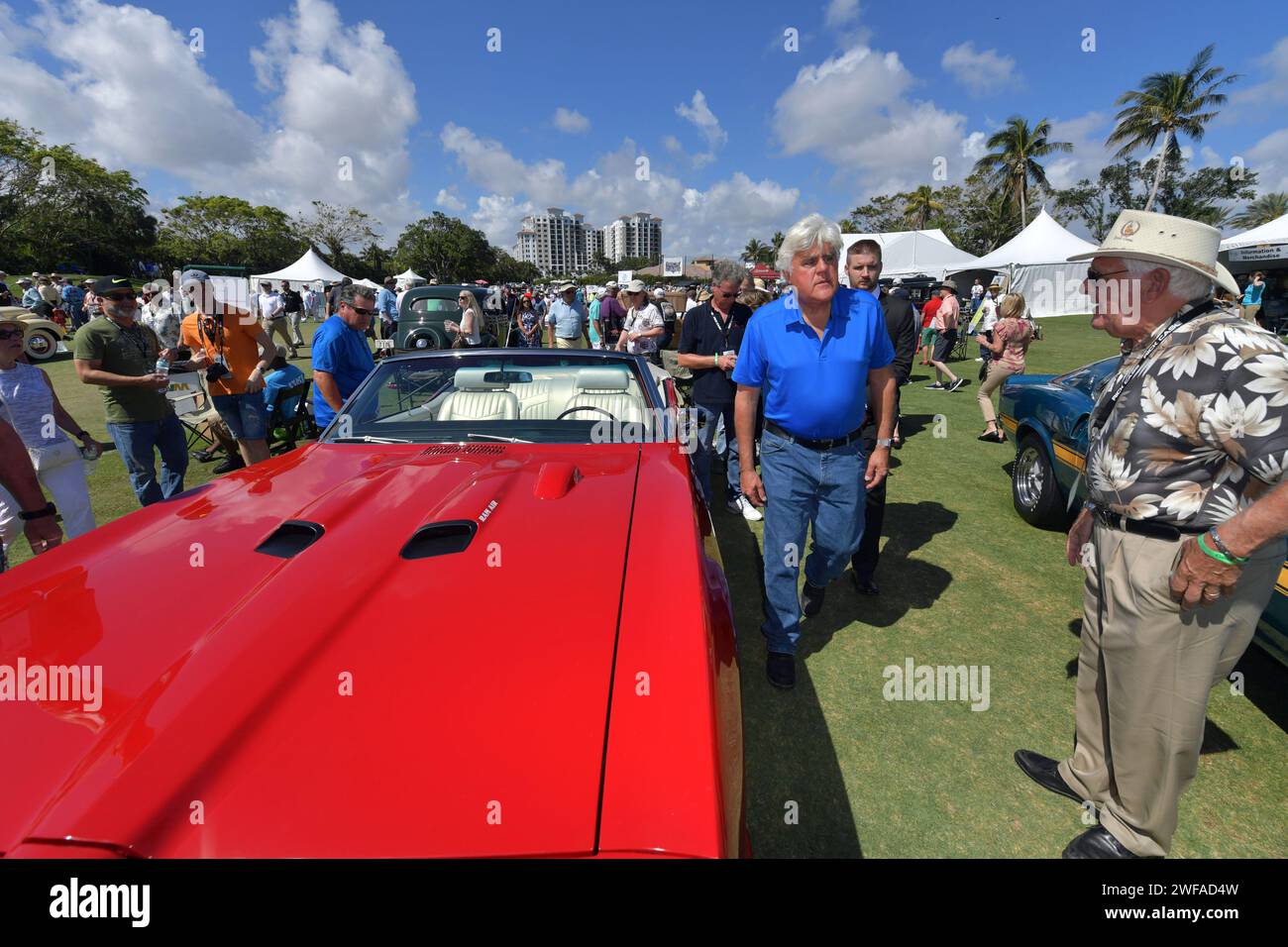 BOCA RATON, FL- FEBRUARY 25: Jay Leno, Wayne Carini and actor Tim Allen judge and host 175 of the finest collector cars and motorcycles from around the country will gather on the show field at the famed Boca Raton Resort & Club. On display at this year's Concours will be an exquisite collection of AACA “Cars through the Decades,” and Lincoln-Mercury vehicles. The judging process will combine a point/percentage system, along with the Modified French Rule evaluation criteria of the cars condition, authenticity/originality, and appeal in the following areas: the vehicle's exterior, its interior Stock Photo