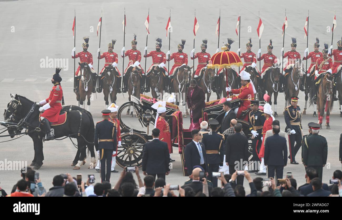 NEW DELHI INDIA JANUARY 29 President Of India Droupadi Murmu Arrive   New Delhi India January 29 President Of India Droupadi Murmu Arrive During The Beating Retreat Ceremony Marking The Culmination Of The Republic Day Celebrations At The Raisina Hills On January 29 2024 In New Delhi India The Beating Retreat Ceremony Which Marks The Culmination Of The Four Day Long Republic Day Celebrations Took Place On Friday At The Historic Vijay Chowk With As Many As 26 Performances By The Bands By The Indian Army Indian Navy Indian Air Force And Central Armed Police Forces Capfphoto By Sonu Mehtahindustan Timessipa Usa 2WFADG7 