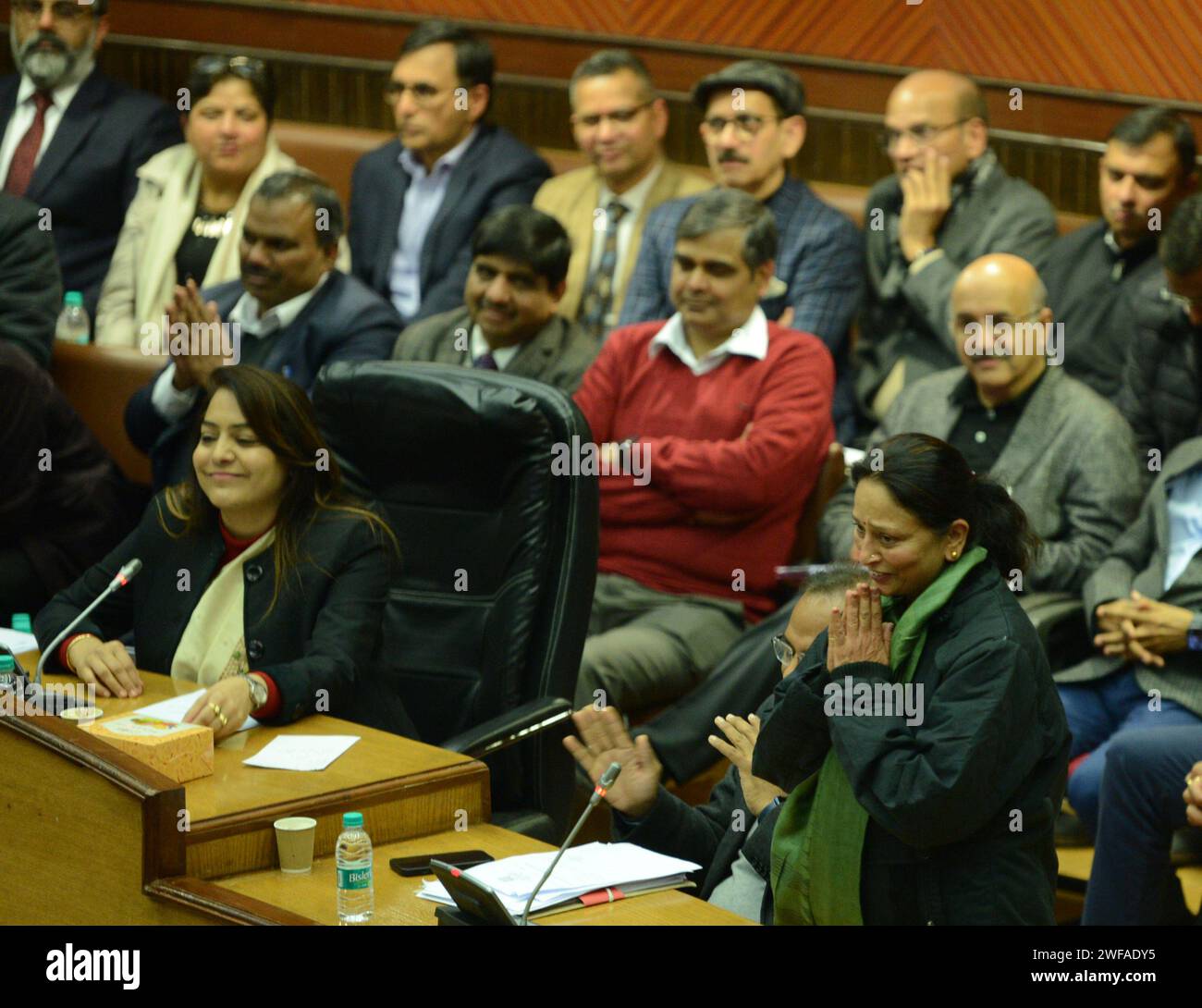 India. 29th Jan, 2024. NEW DELHI, INDIA - JANUARY 29: MCD Mayor Shelly Oberoi addressing Councillors during Special meeting of House of Municipal Corporation of Delhi to discuss issue relating to parking fair issue by municipal of the corporation of Delhi MCD at Civic Centre on December 29, 2024 in New Delhi, India. (Photo by Sonu Mehta/Hindustan Times/Sipa USA) Credit: Sipa USA/Alamy Live News Stock Photo