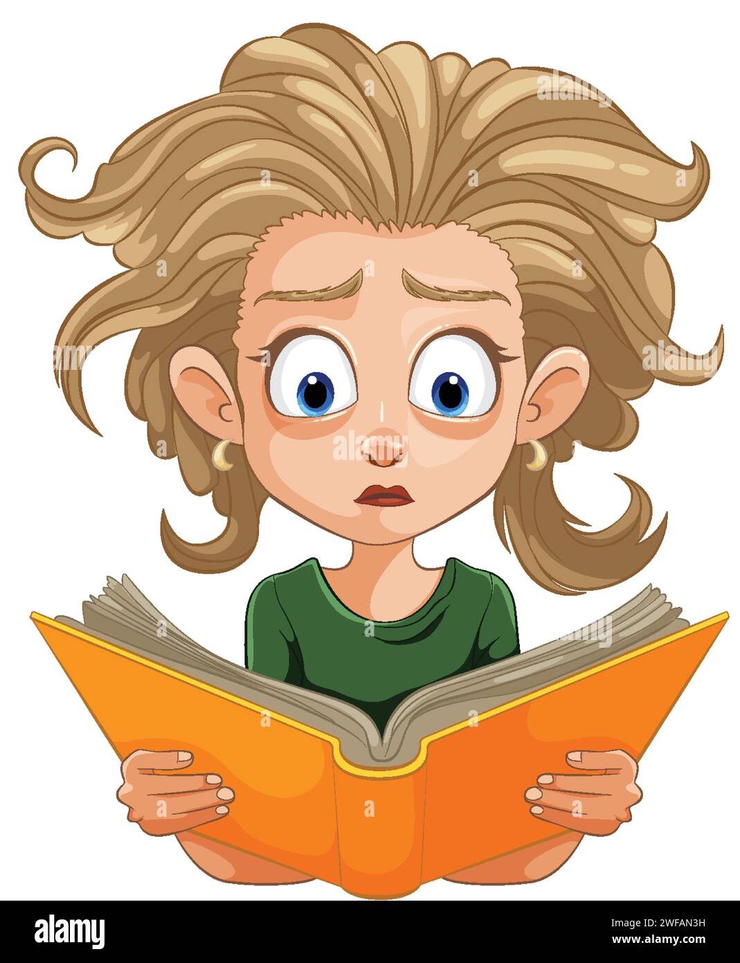 Wide-eyed girl fascinated by story in book Stock Vector
