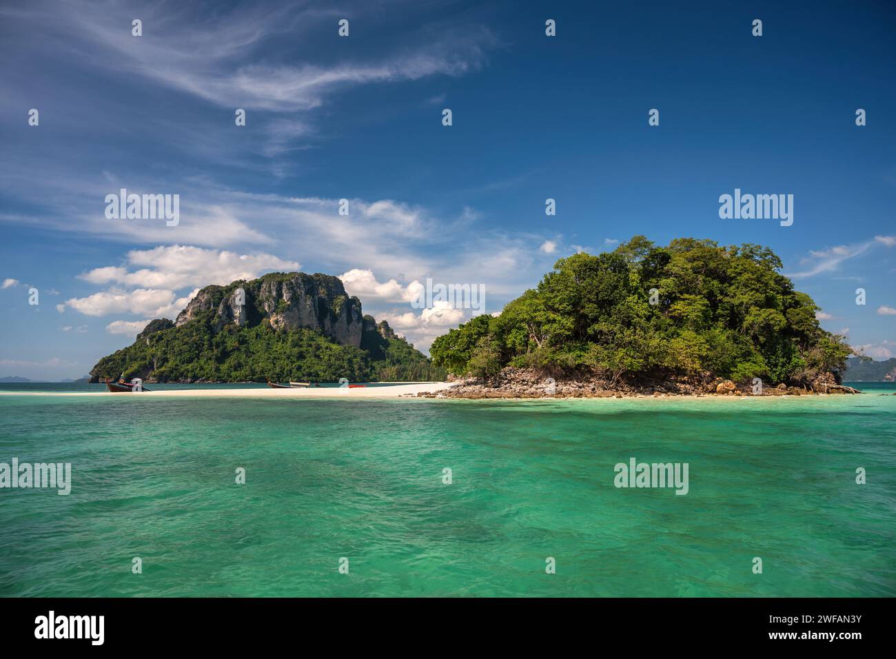 Tropical islands view with ocean blue sea water and white sand beach at Thale Waek (Separated Sea), Krabi Thailand nature landscape Stock Photo
