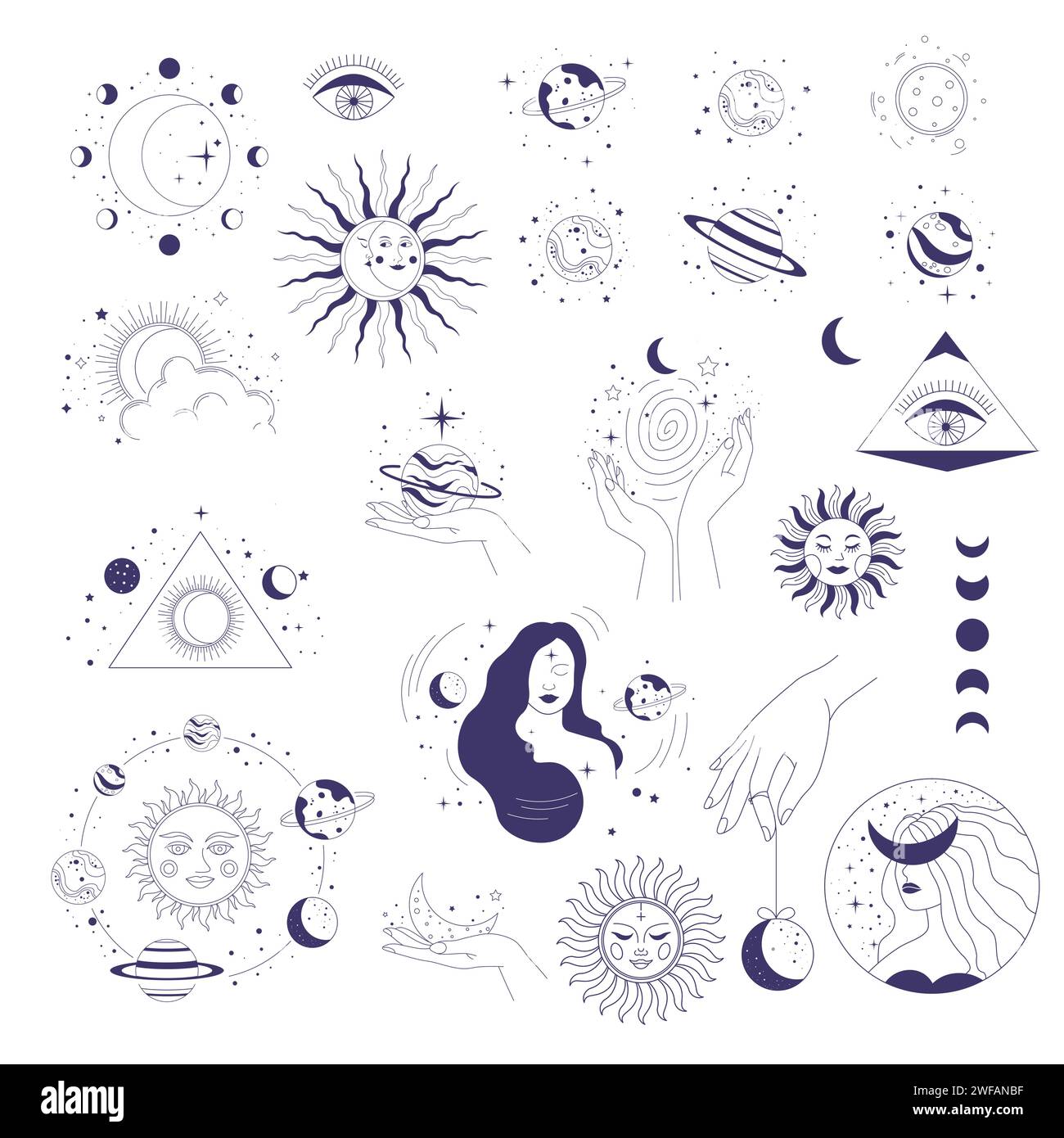 Constellations and minimalist magic symbols set Stock Vector