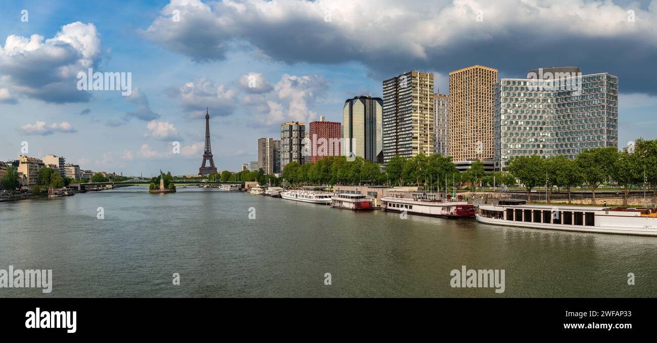 Paris France, city skyline at Eiffel Tower and Seine River Stock Photo