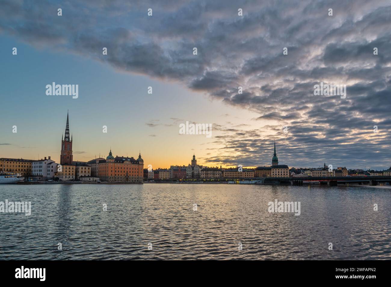 Stockholm Sweden, sunrise city skyline at Gamla Stan old town Stock Photo
