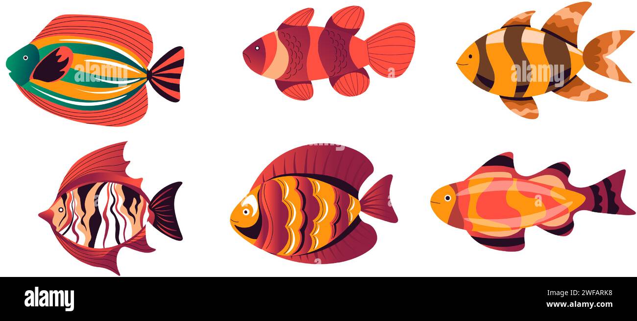 Aquarium dwellers, exotic or tropical fishes set Stock Vector Image ...