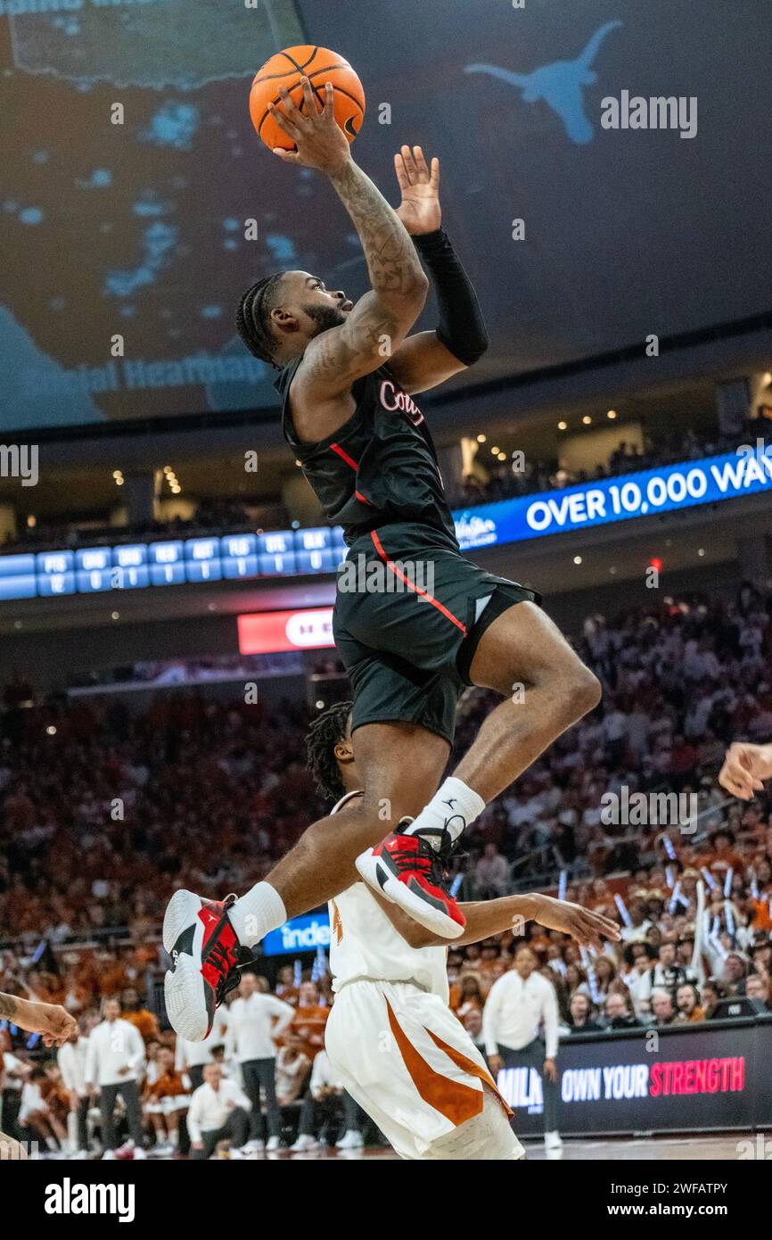 Texas, USA. 29th Jan, 2024. Jamal Shead #1 of the #4 Houston Cougars in action vs the Texas Longhorns at the Moody Center in Austin Texas. Houston defeats Texas 76-72 in overtime. (Credit Image: © Robert Backman/Cal Sport Media). Credit: csm/Alamy Live News Stock Photo