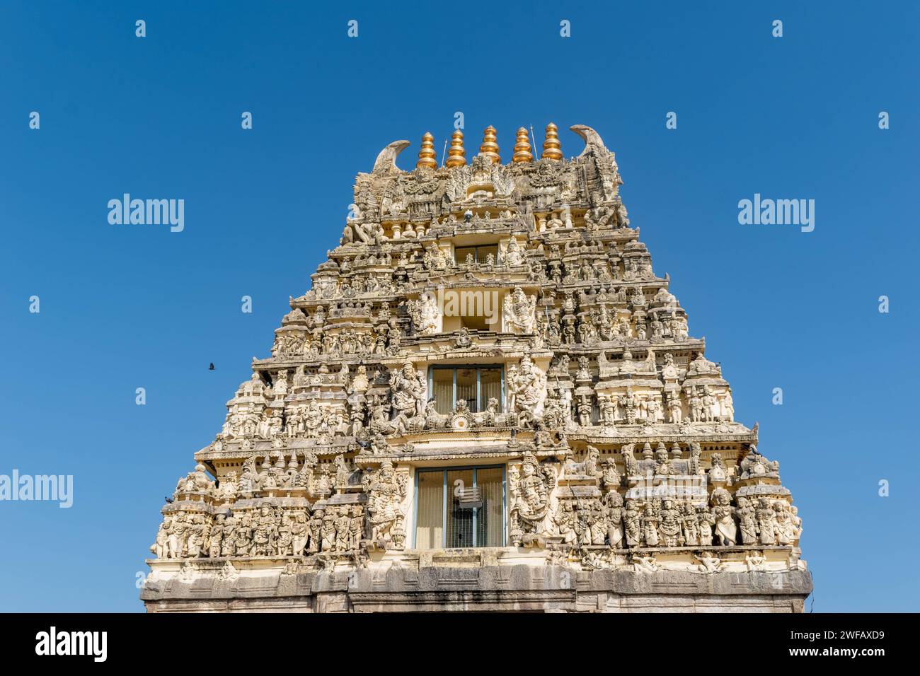 The gopuram tower of the historic Chennakeshava temple in the town of Belur in Karnataka. Stock Photo
