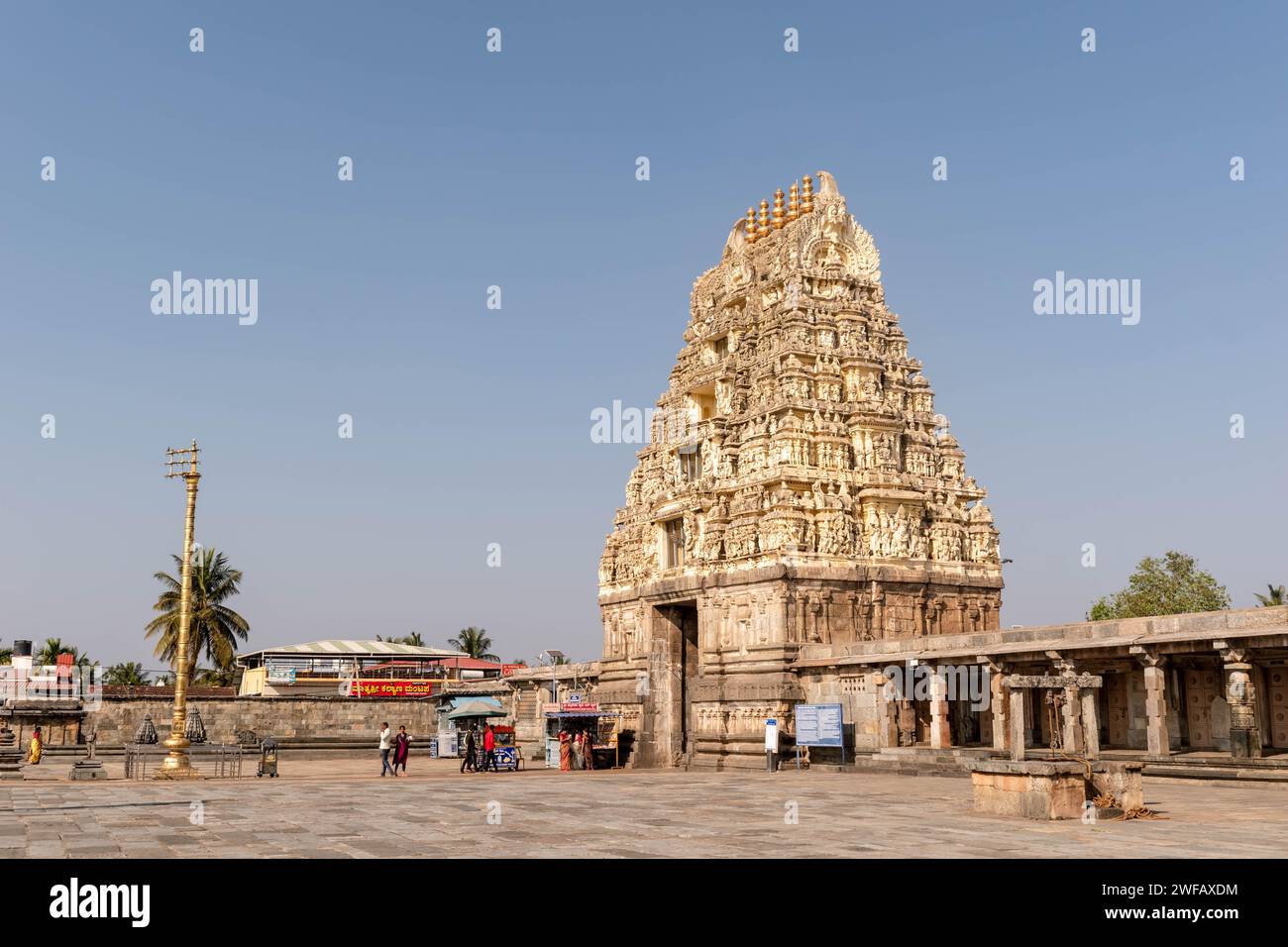 Belur, Karnataka, India - January 9 2023: The gopuram tower of the historic Chennakeshava temple in the town of Belur in Karnataka. Stock Photo