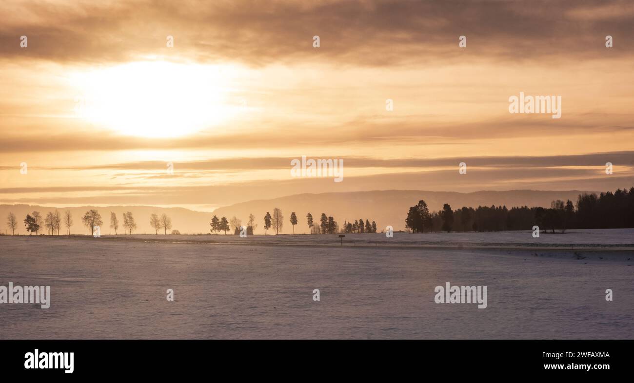 Winter scenery in southern Norway seen from the window of the Oslo-Bergen train (Bergensbanen) Stock Photo