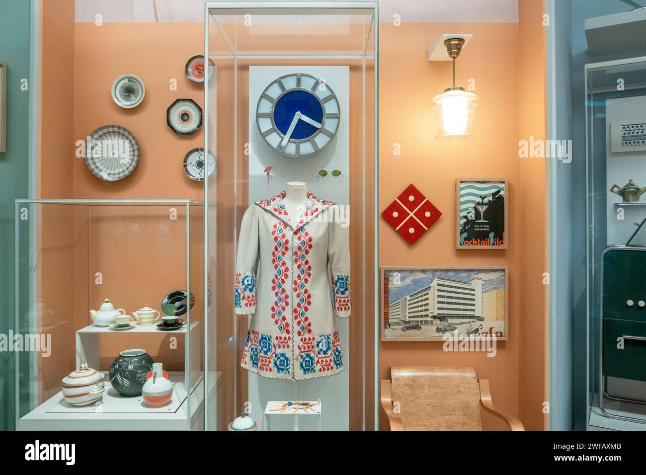 Textile exhibits on retro women's fashion at the new National Museum of Norway, Oslo Stock Photo