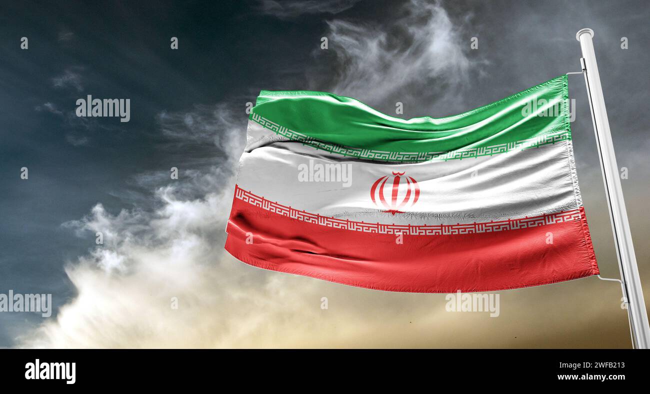 The national flag of the Islamic Republic of Iran. country in West Asia. Stock Photo